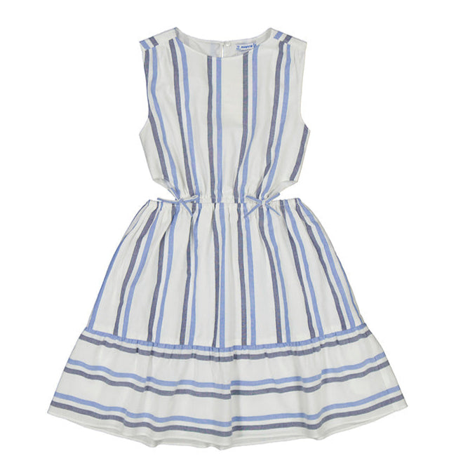 Girl's Blue Stripe Cutaway Sides Dress