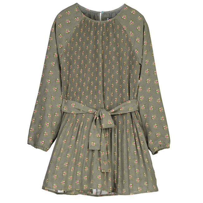 Olive Rose Bouquet Pleated Dress
