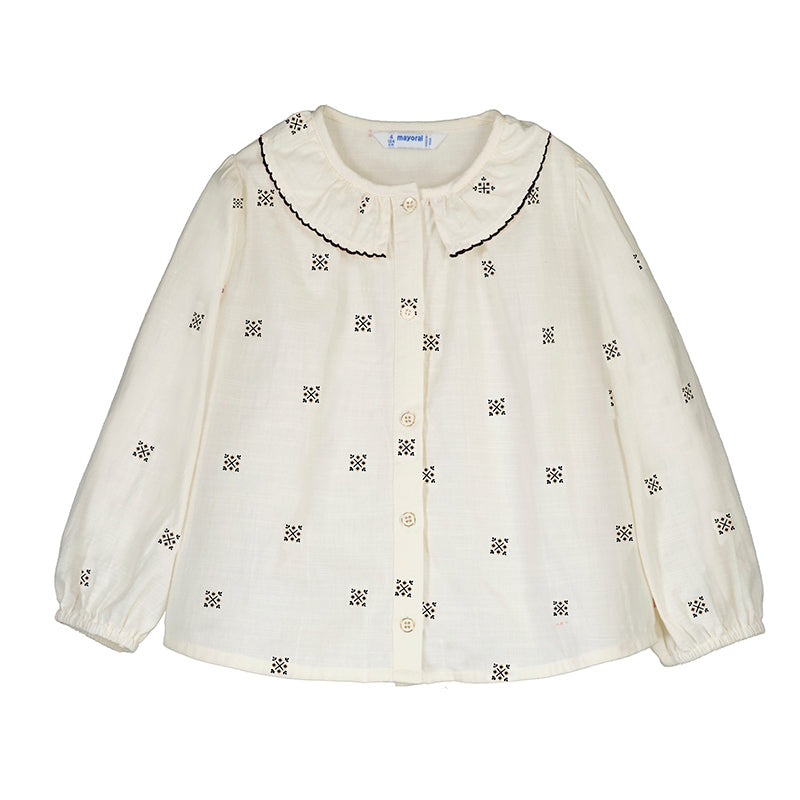 Cream Black Block Print Blouse