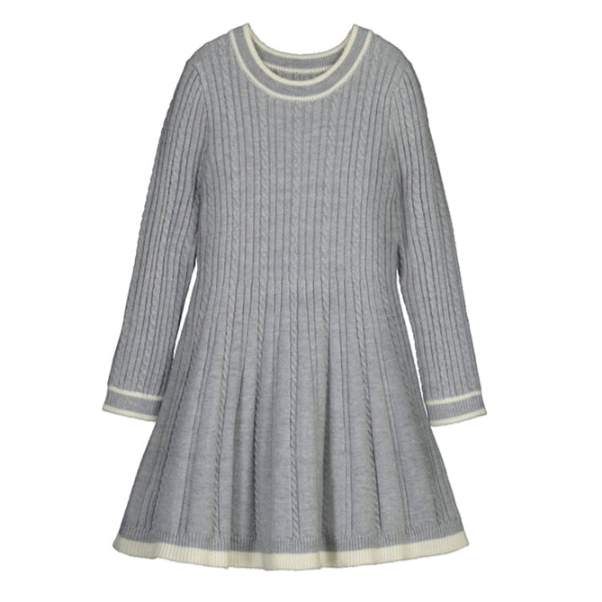Grey Knit Cream Trimmed Dress