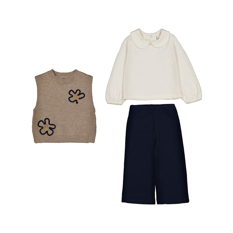 3pc Camel Vest Navy Pant and Tee Set