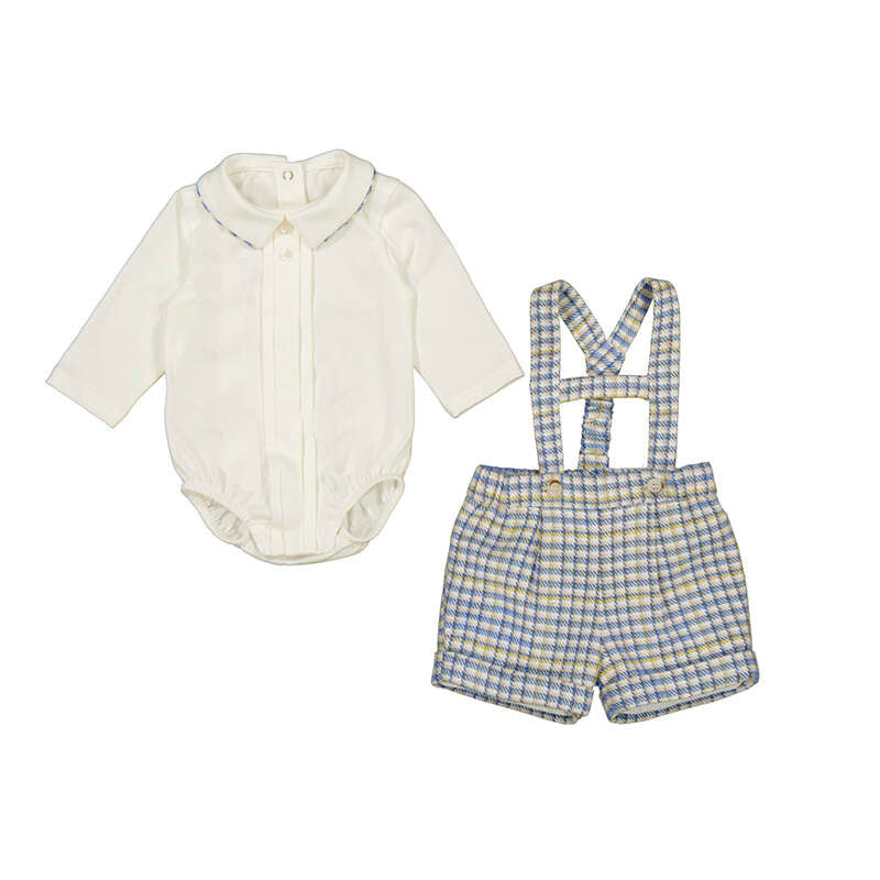 Blue Plaid Suspender Shortset