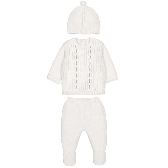 Off White Cable footie Set and Hat