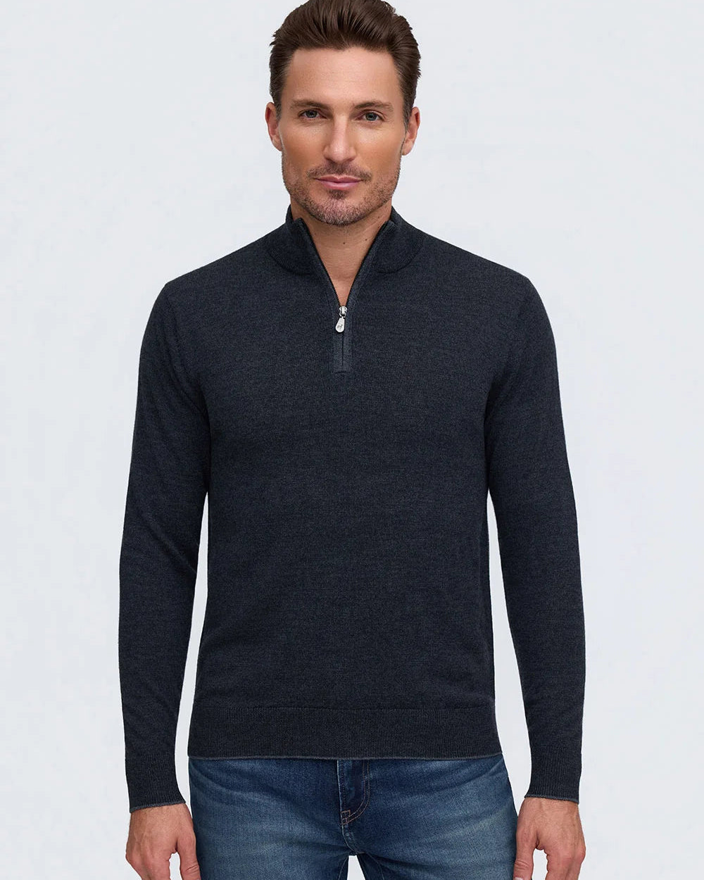 Men's Charcoal Merino Quarter Zip Sweater