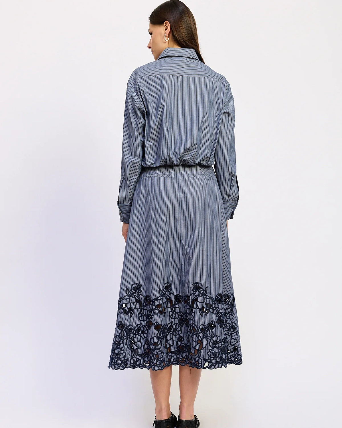 Blue Stripe Embroidered Skirt Set