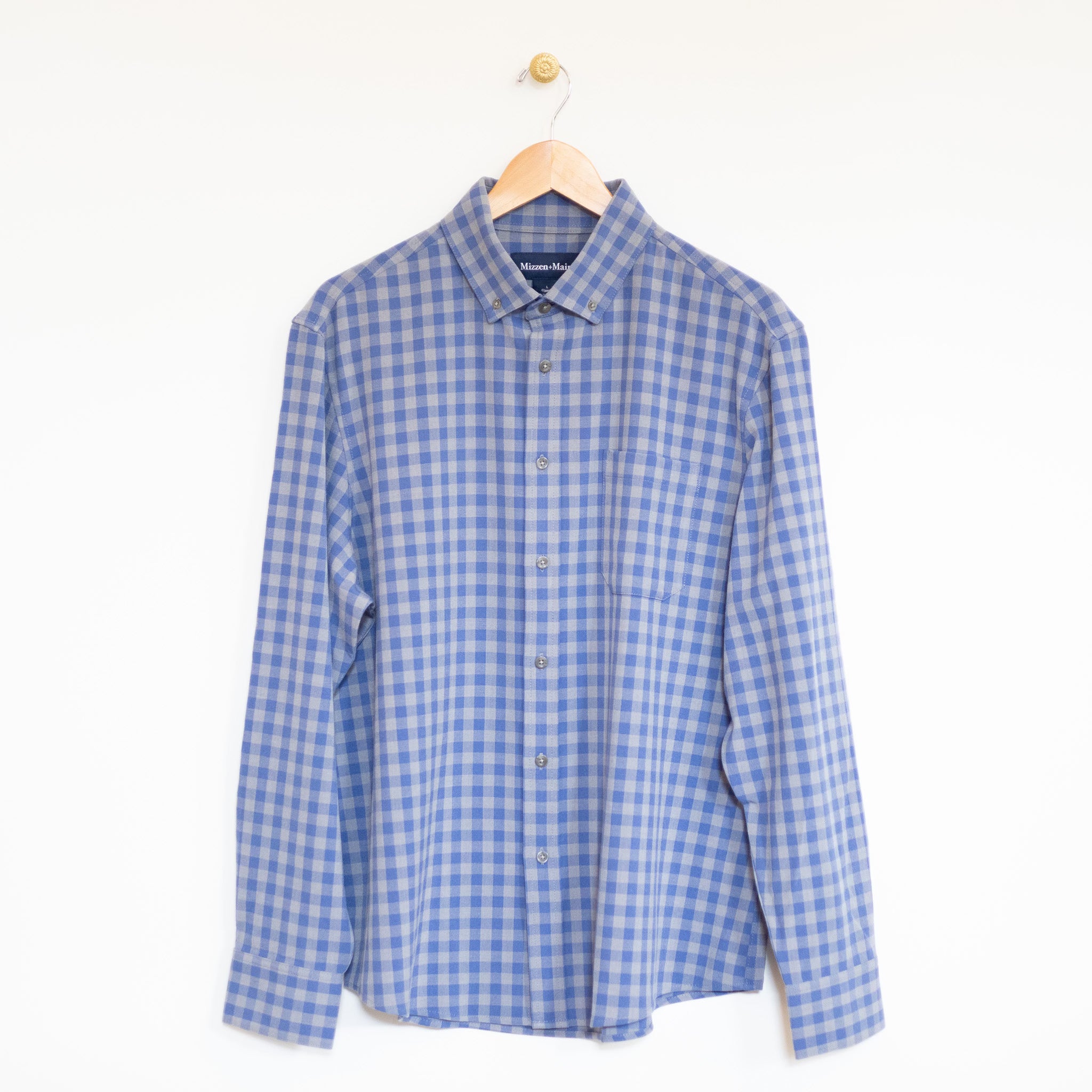 Navy Gray Gingham Check LS Dress Shirt