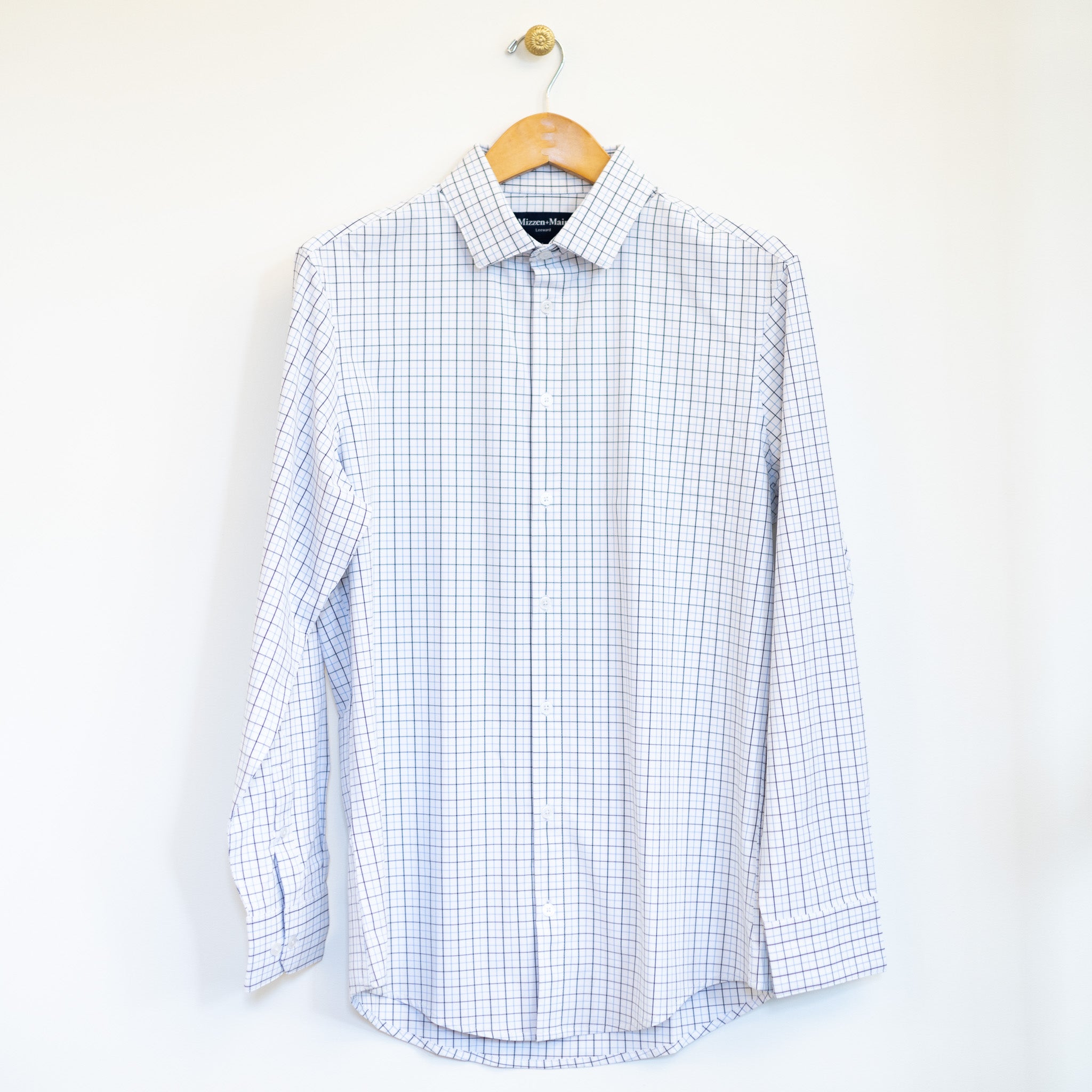 White Navy Mini Grid LS Dress Shirt