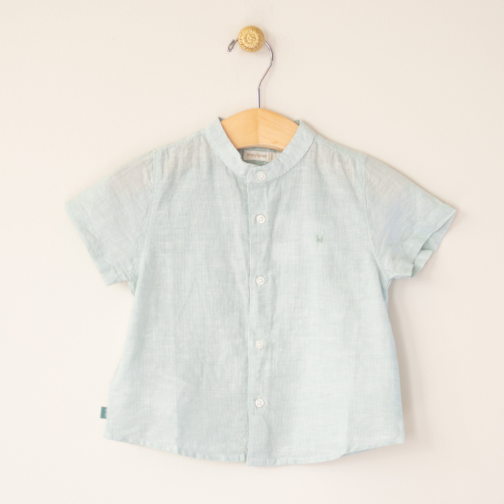 Celery Linen Band Collar Infant Shirt