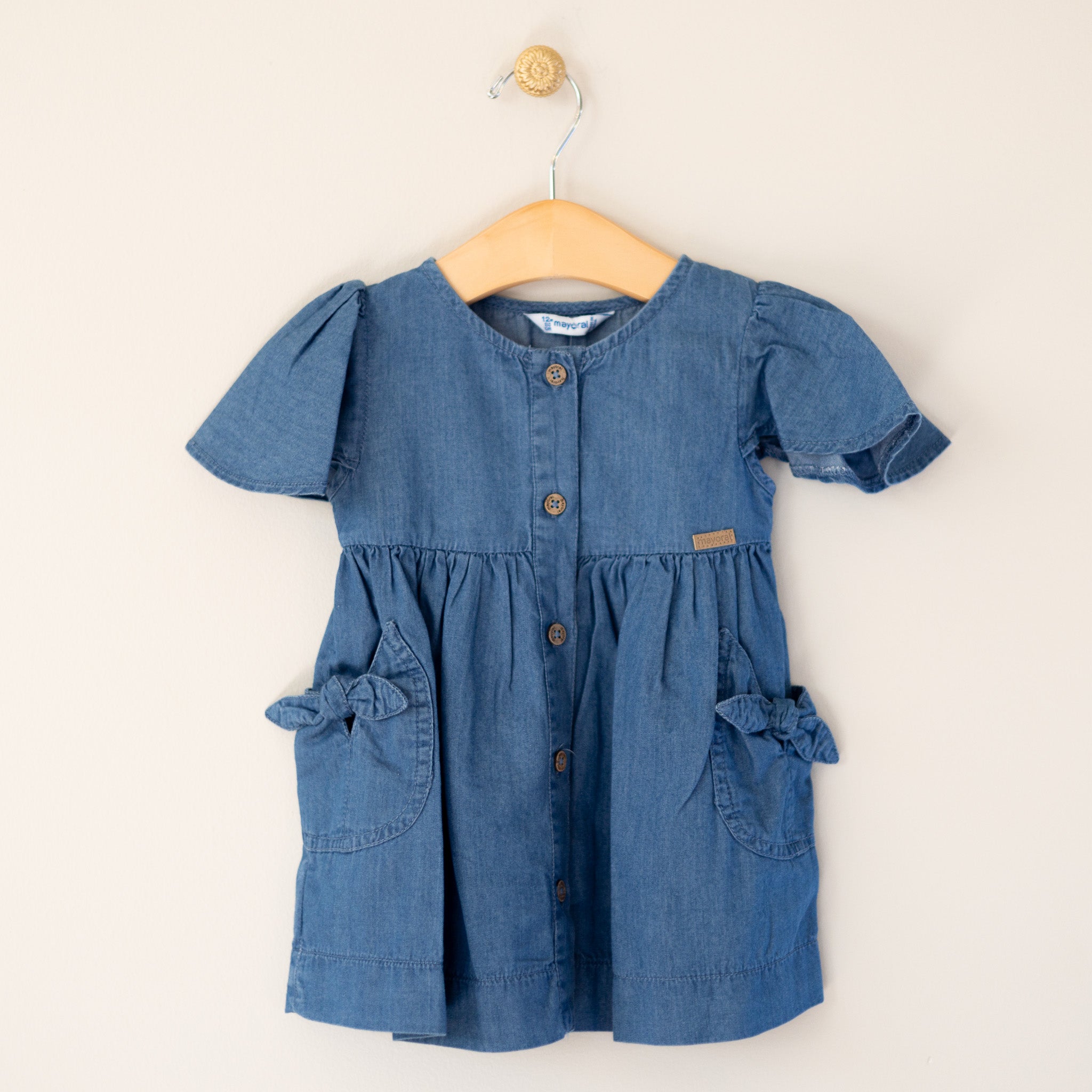 Denim Bow Pocket Infant Dress