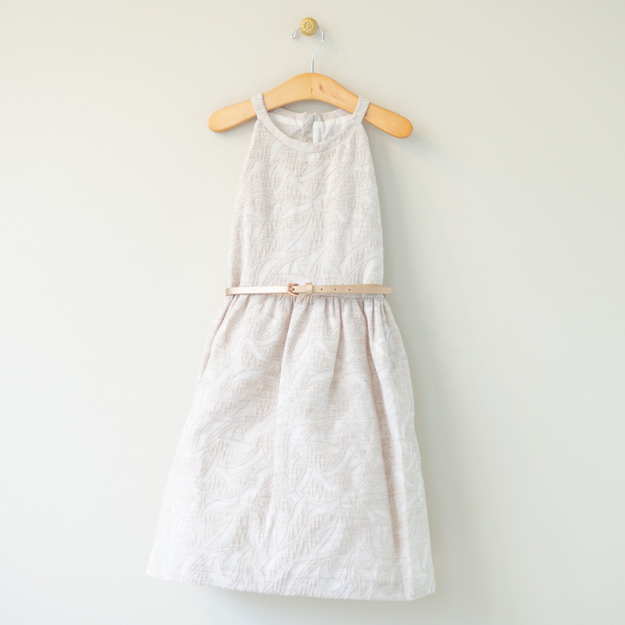 Cream Jacquard belted Dress