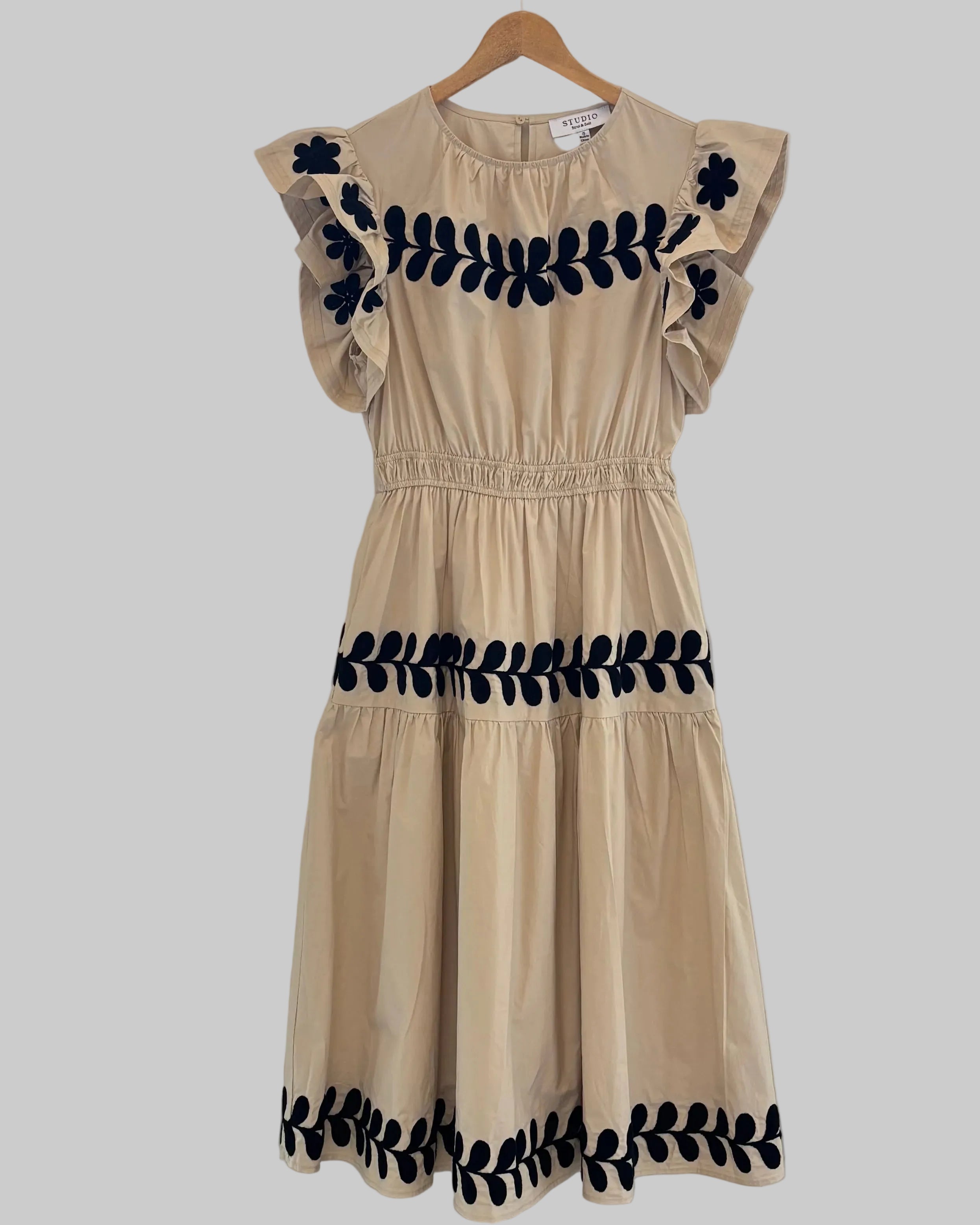 Cream Dress with Black Embroidery