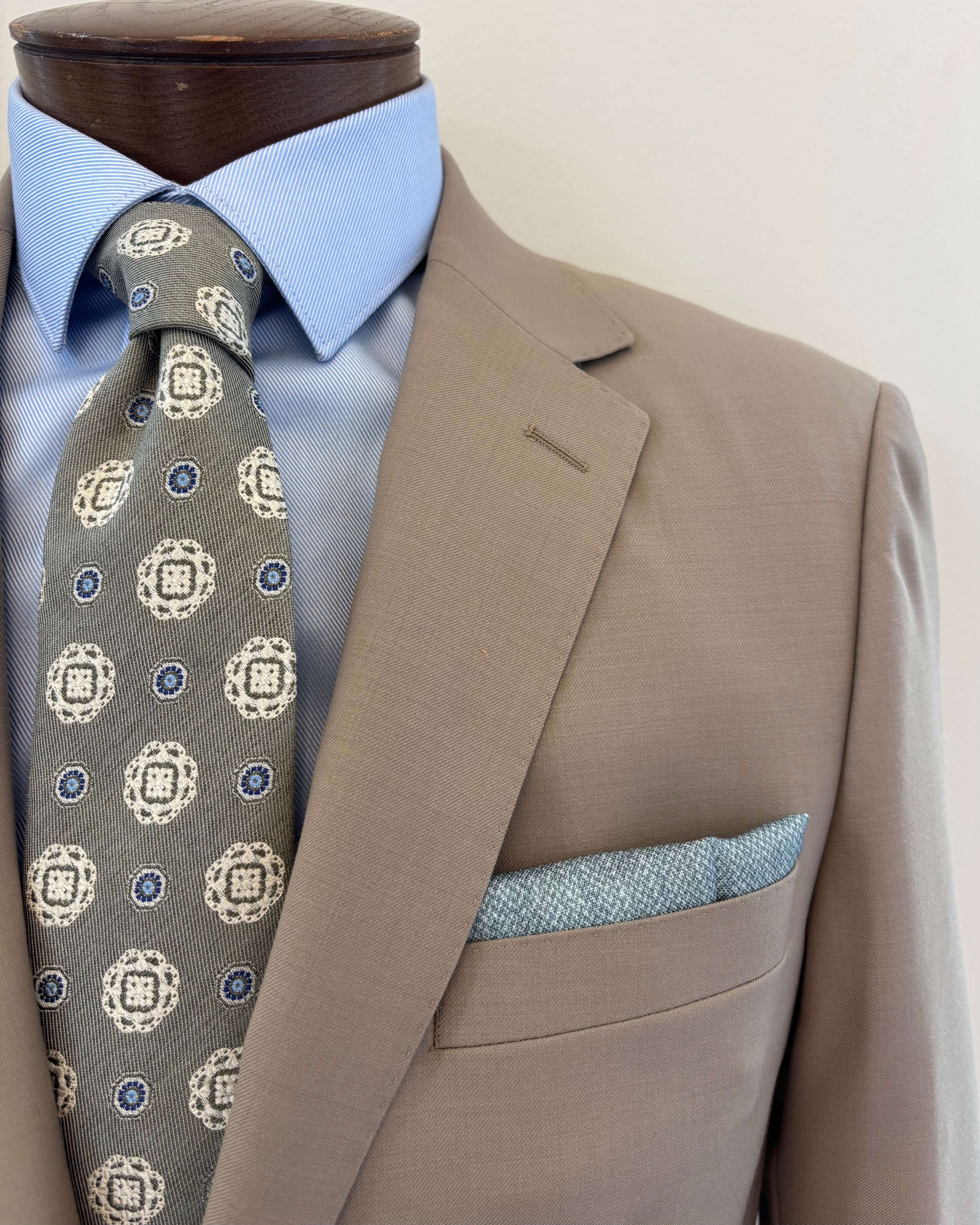 Solid Tan Suit Hand Picked Edge