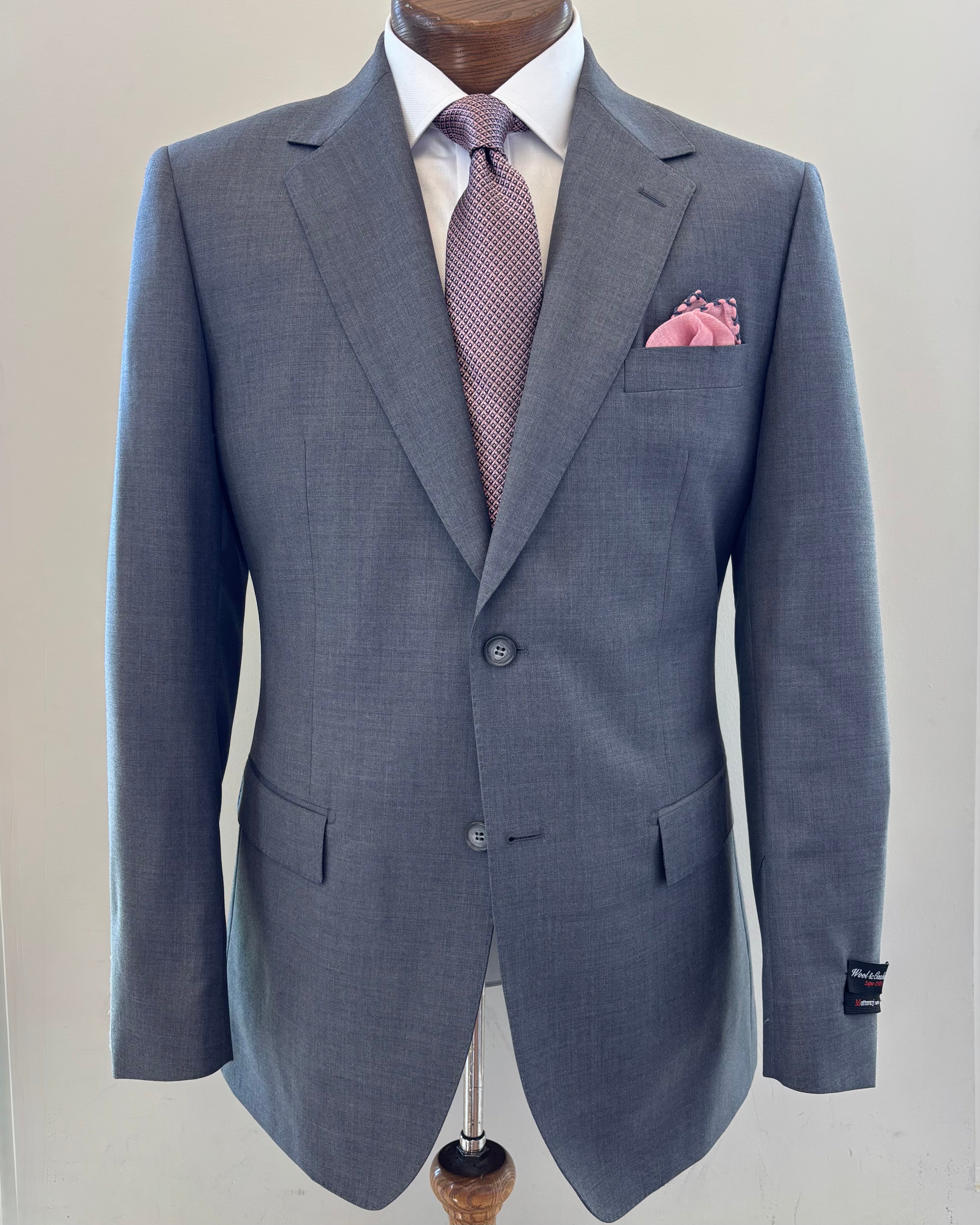 Men's Mid Grey Twist Solid Italian Suit MA