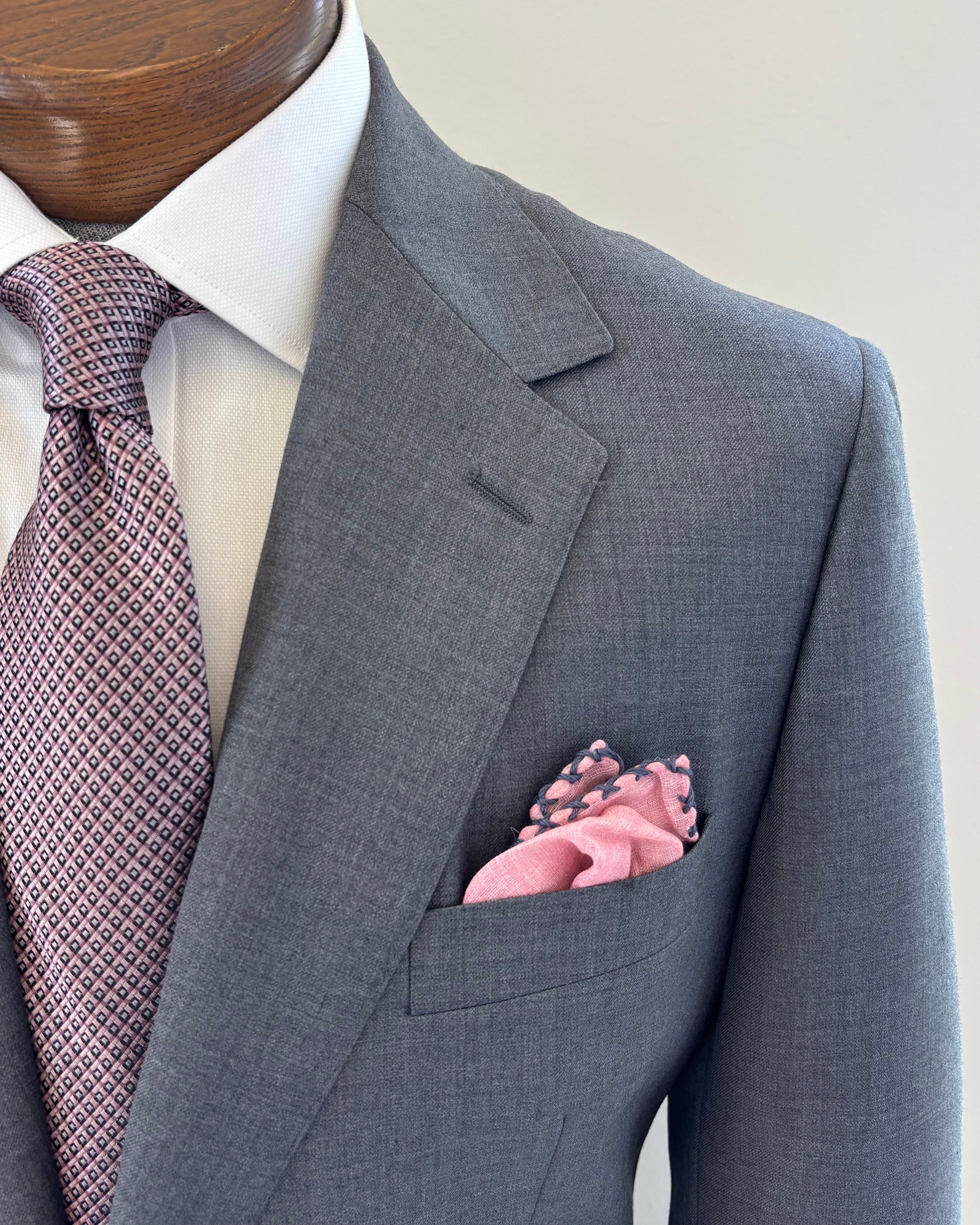 Men's Mid Grey Twist Solid Italian Suit MA