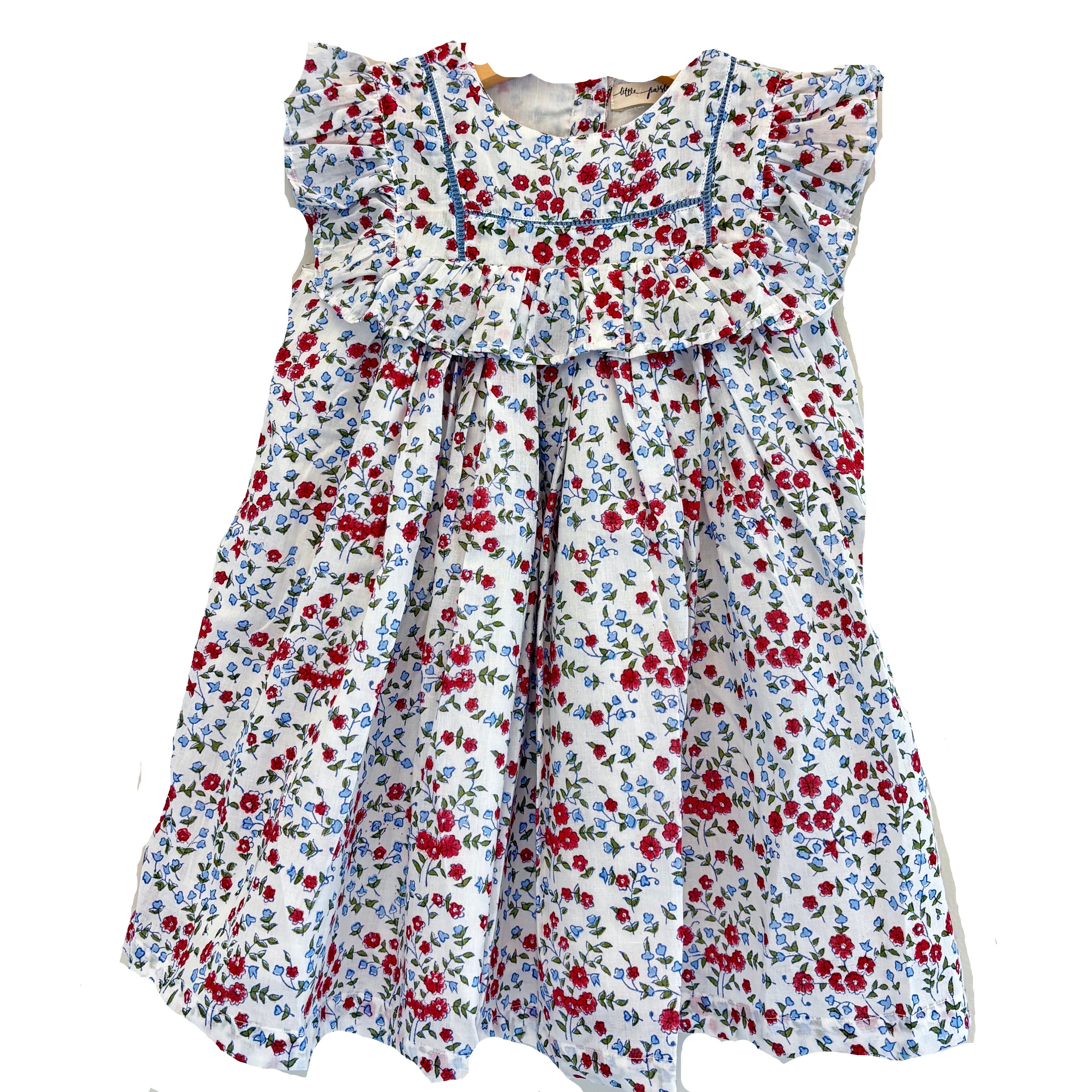 Blue Red Ruffle Yoke Float Dress