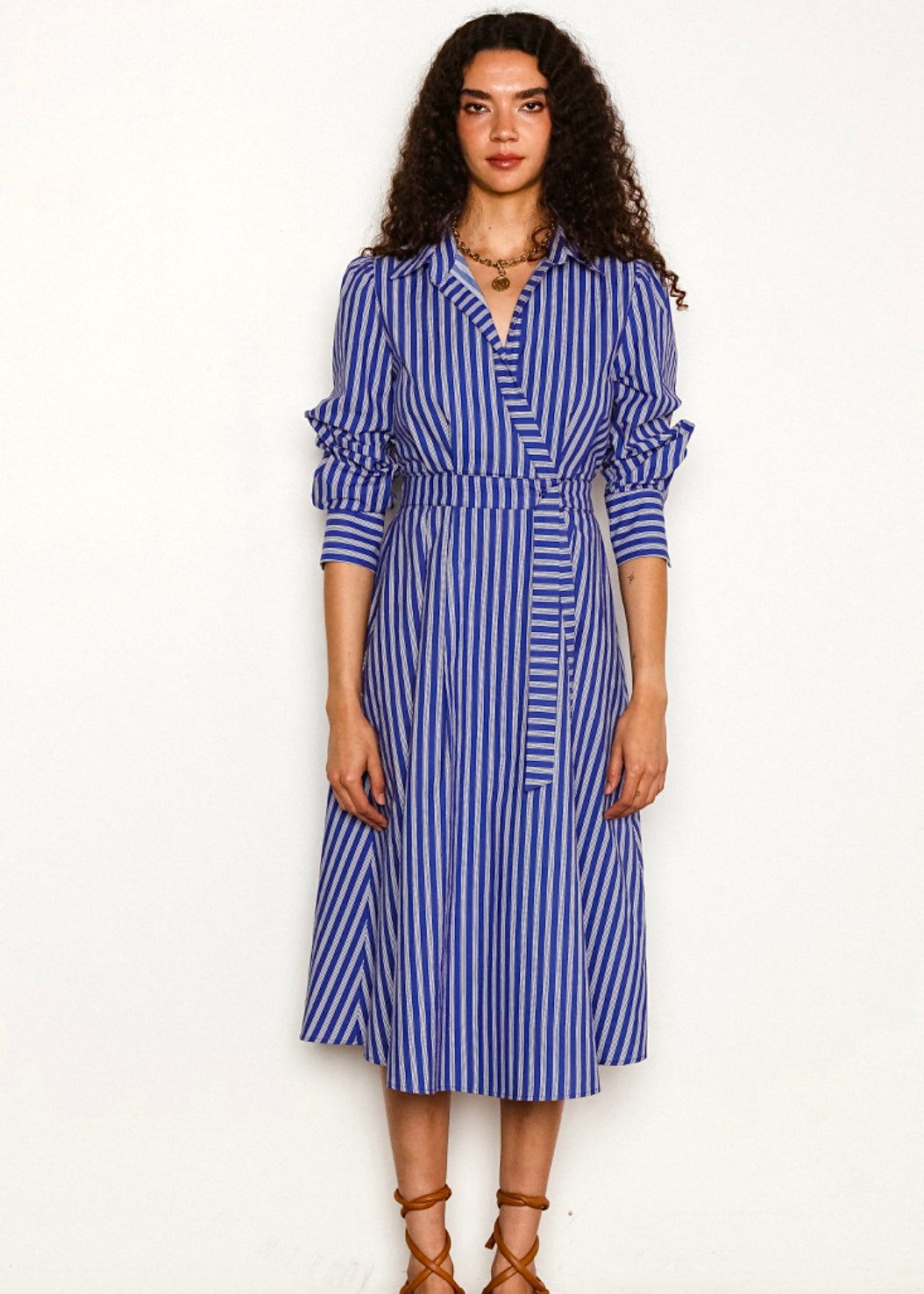 Samantha Blue Stripe Wrap Dress