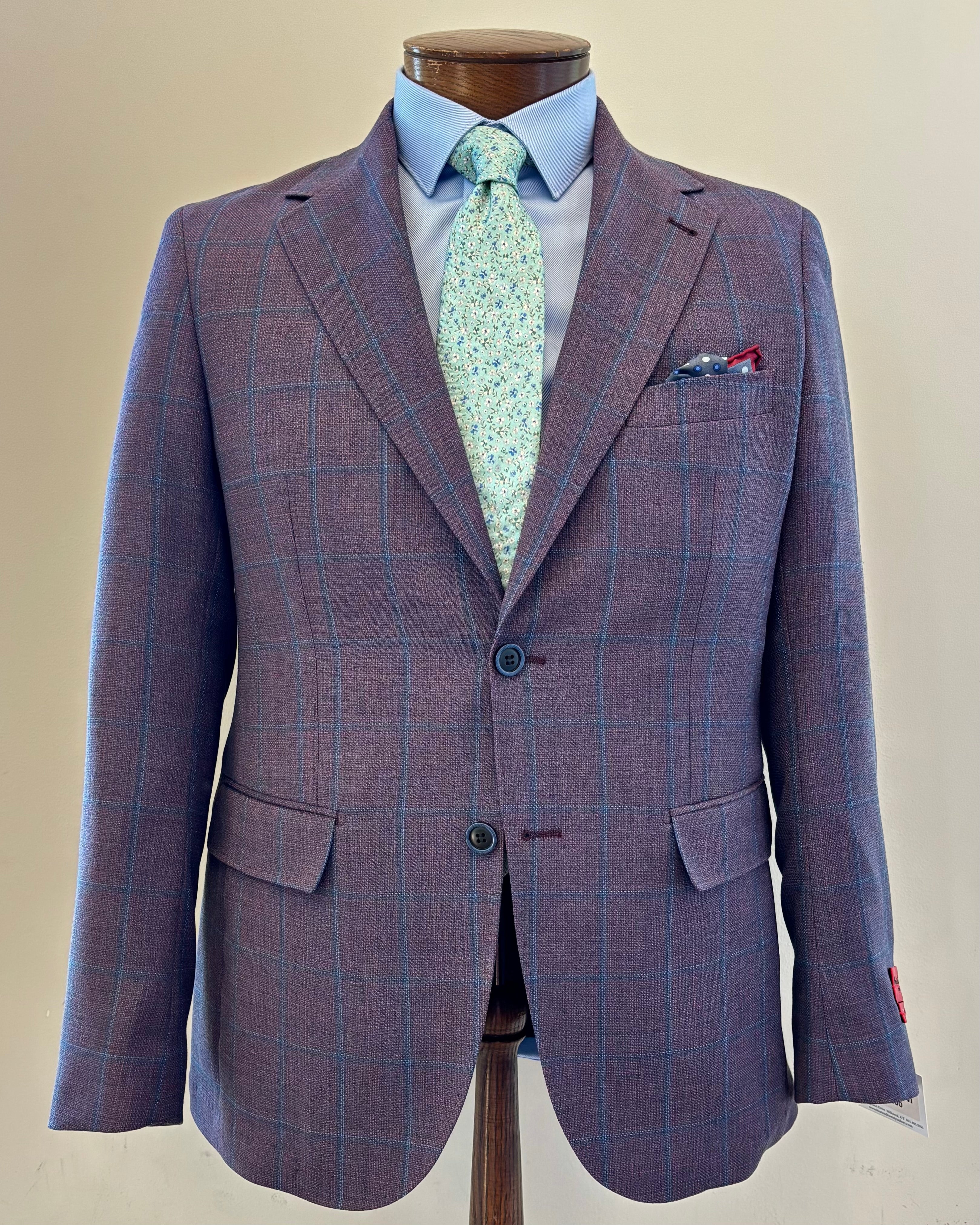 Men's Plum Blue Windowpane Sport Coat MA