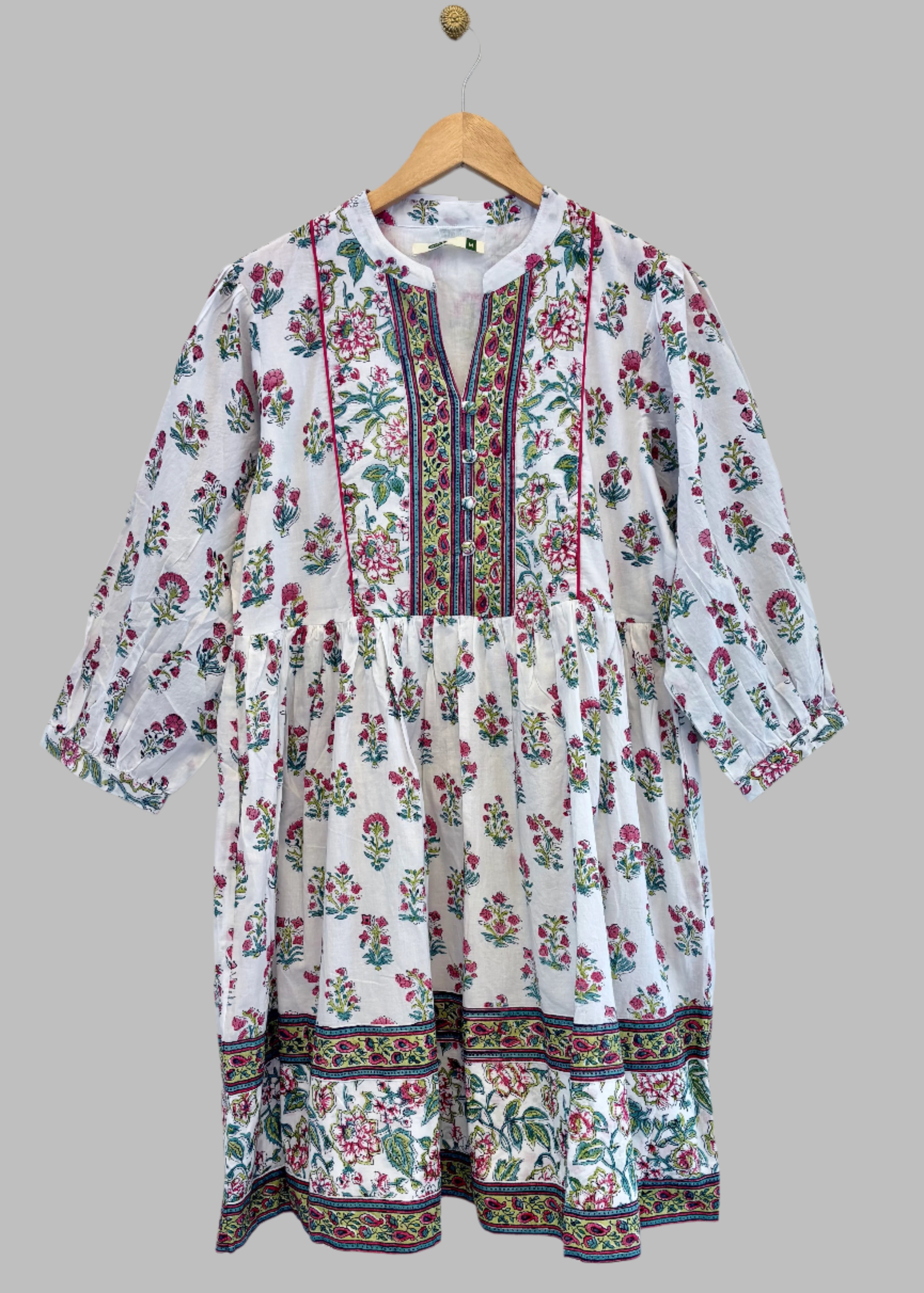 Fanny Fuschia Green Block Print Placket Dress