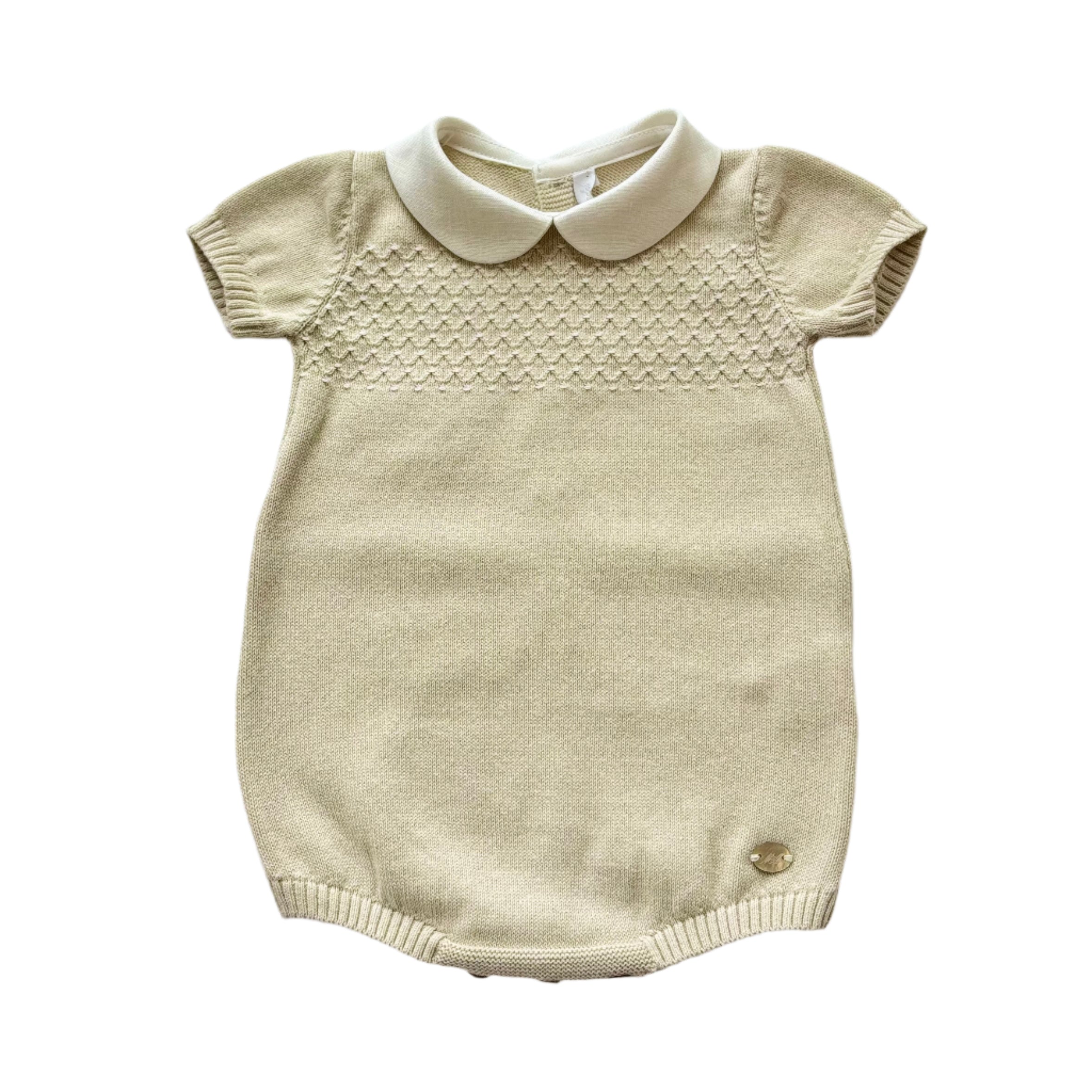 Beige Knitted Smocked Romper