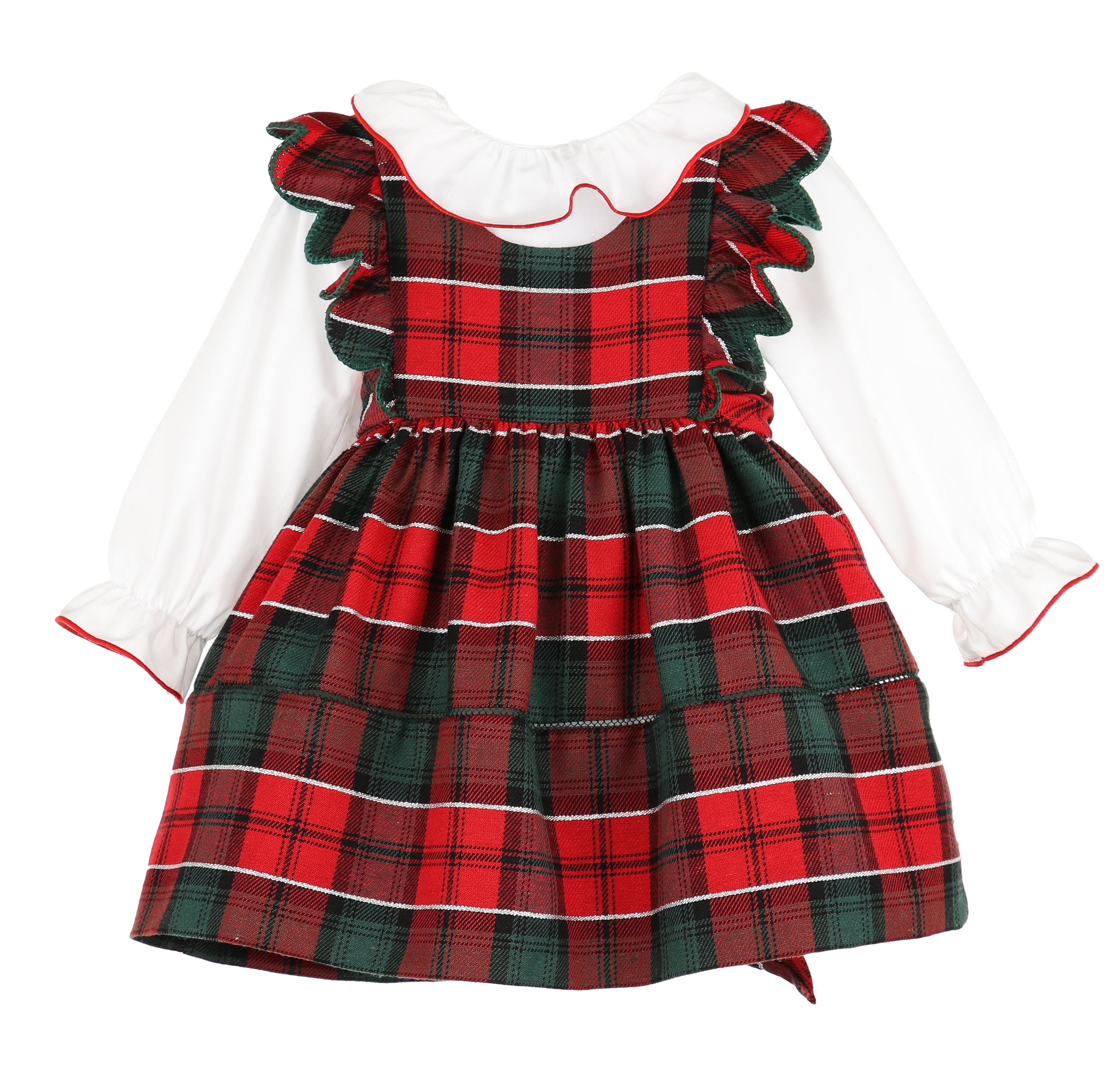 Girl's Red Plaid Pinafore Jumper and Blouse