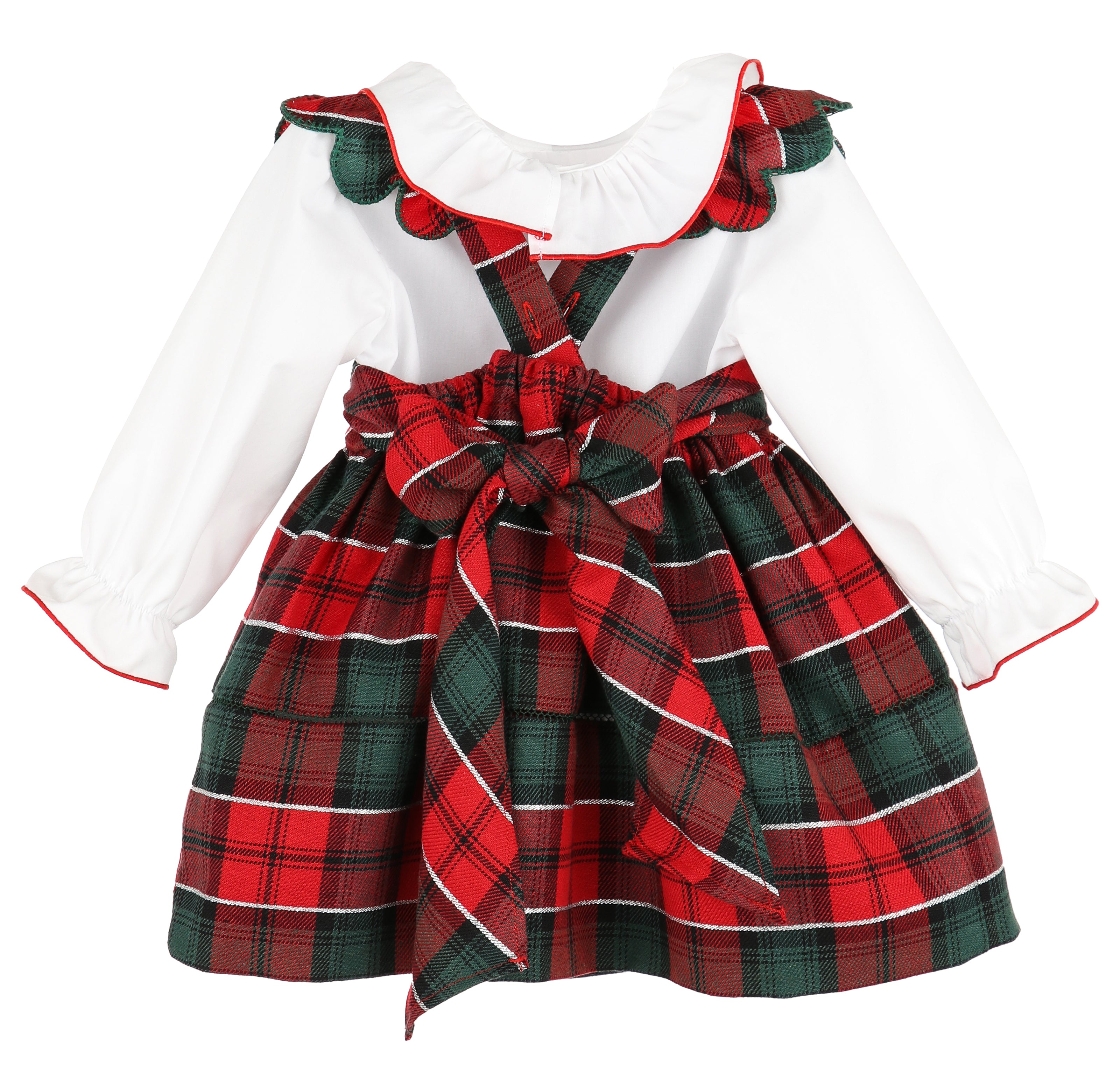 Girl's Red Plaid Pinafore Jumper and Blouse