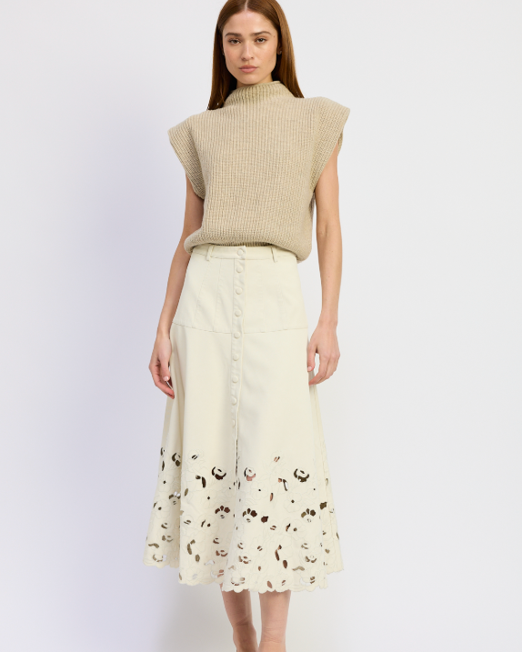 Elitzel Ivory Pleather Cutwork Skirt
