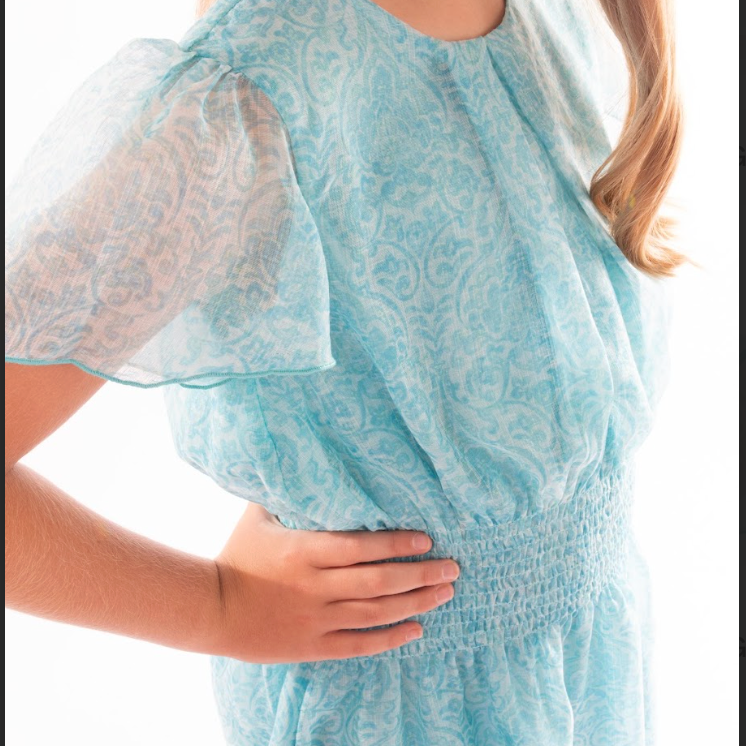 Aqua Chiffon Smocked Waist Dress