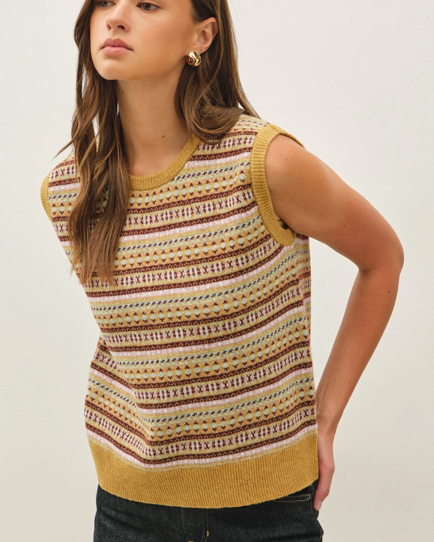 Mustard Jacquard Stripe Sweater Vest