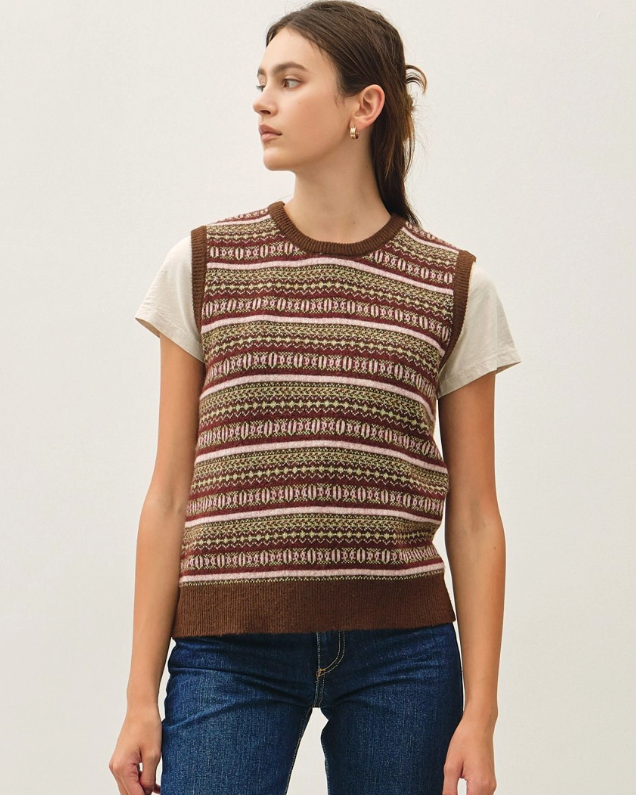 Brown Jacquard Stripe Sweater Vest