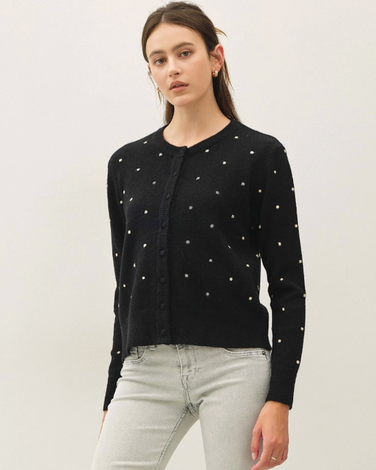 Black Raised Dot Cardigan Sweater
