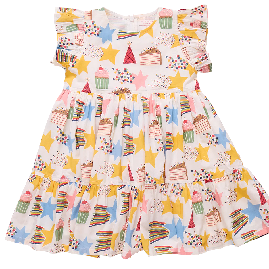 Pink Chicken Party Print Dress