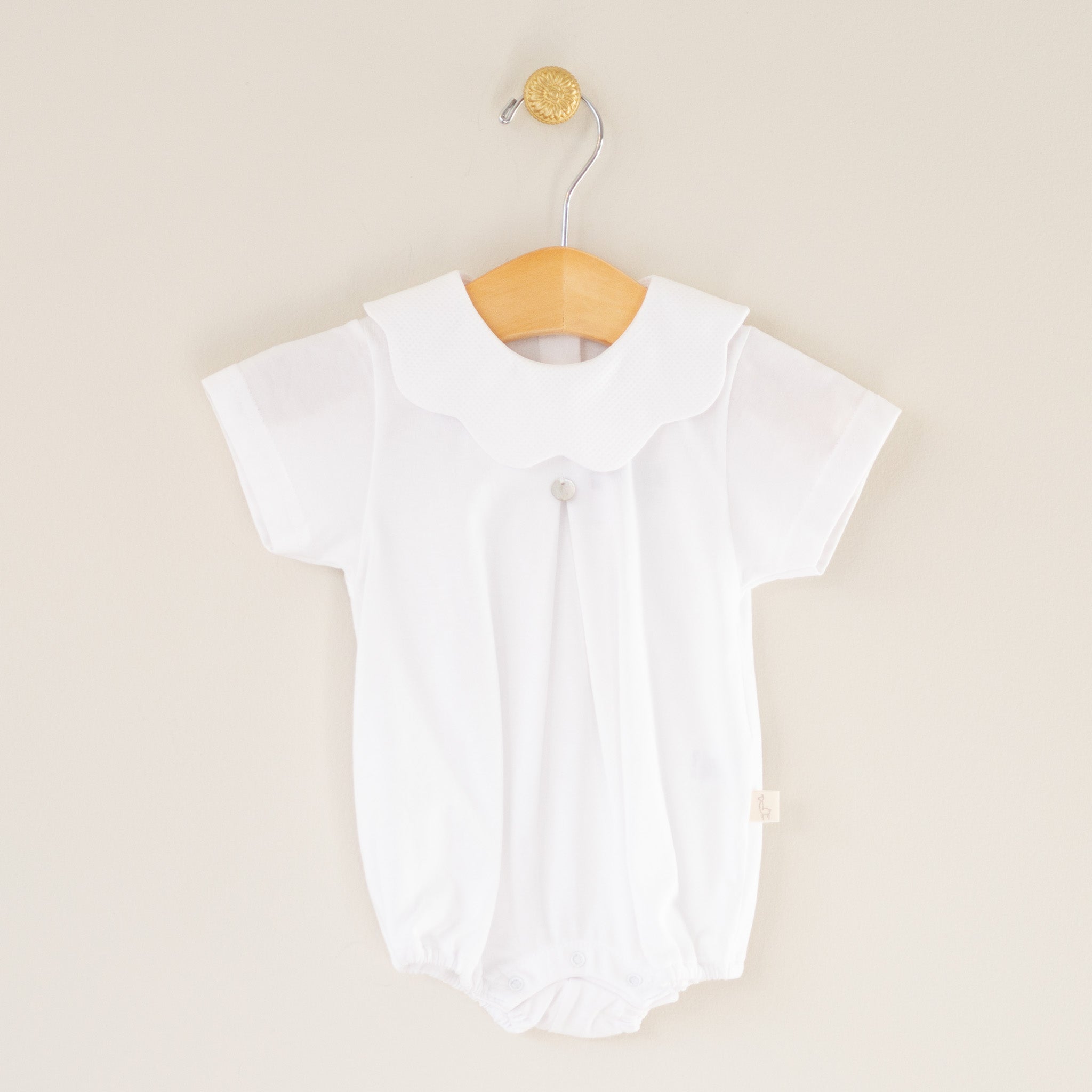 White Romper with Pique Collar