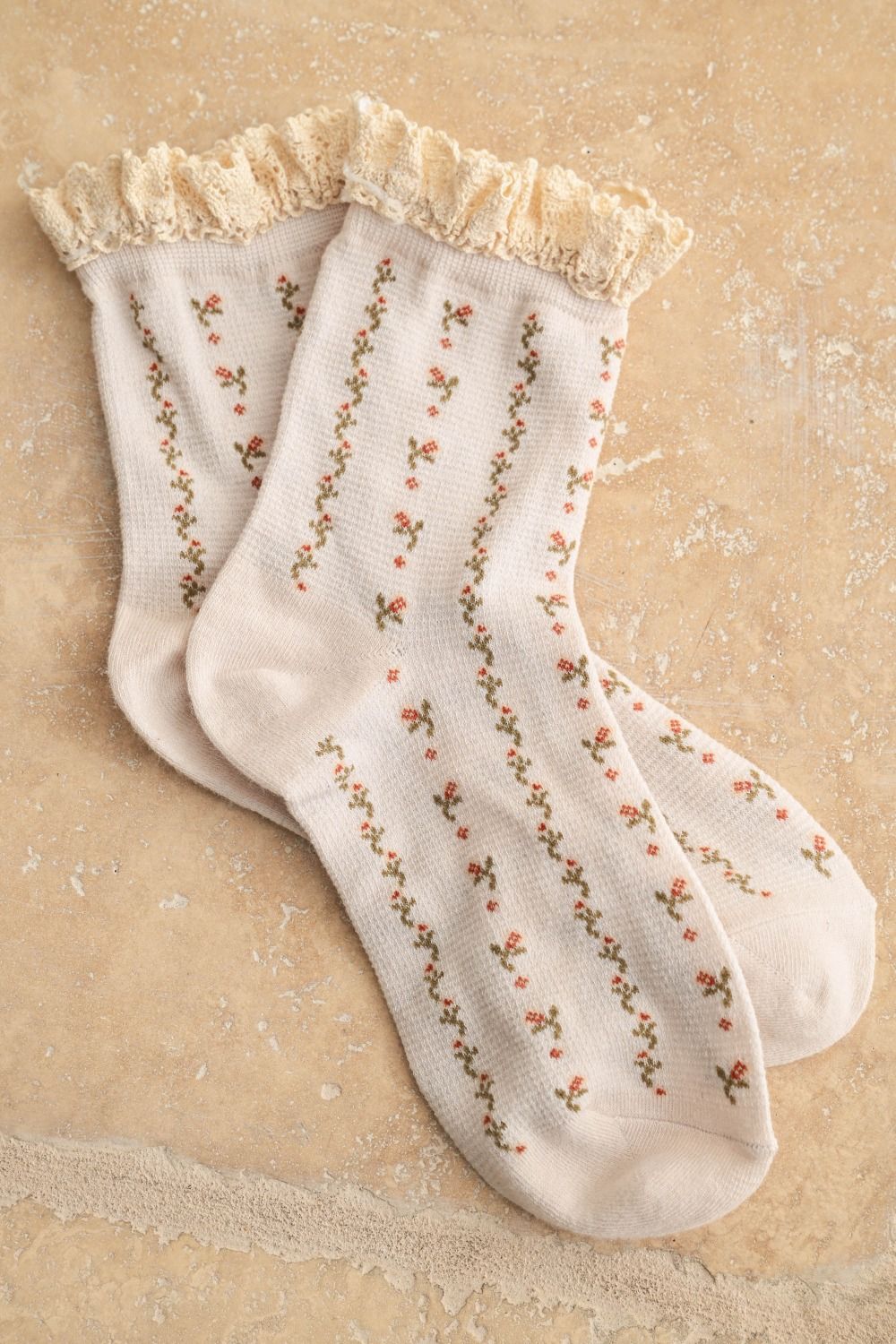 Floral Womens Socks with Crochet Trim
