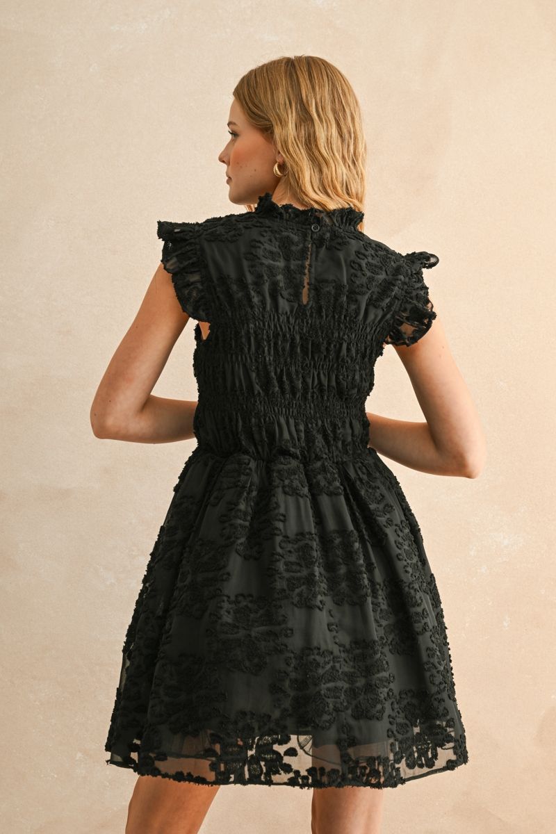 Black Velvet and Lace Full Skirt Mini Dress