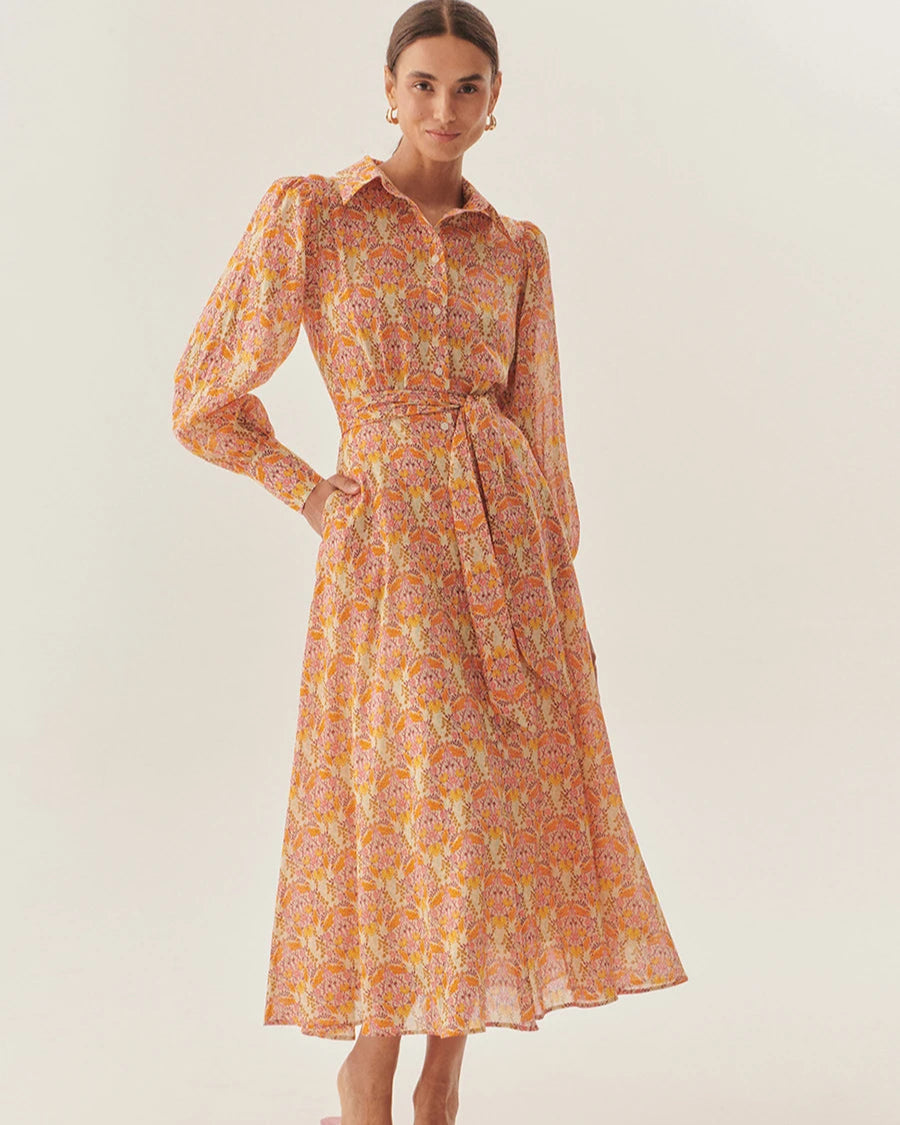 Exquise Allison Salmon Floral Shirt Dress