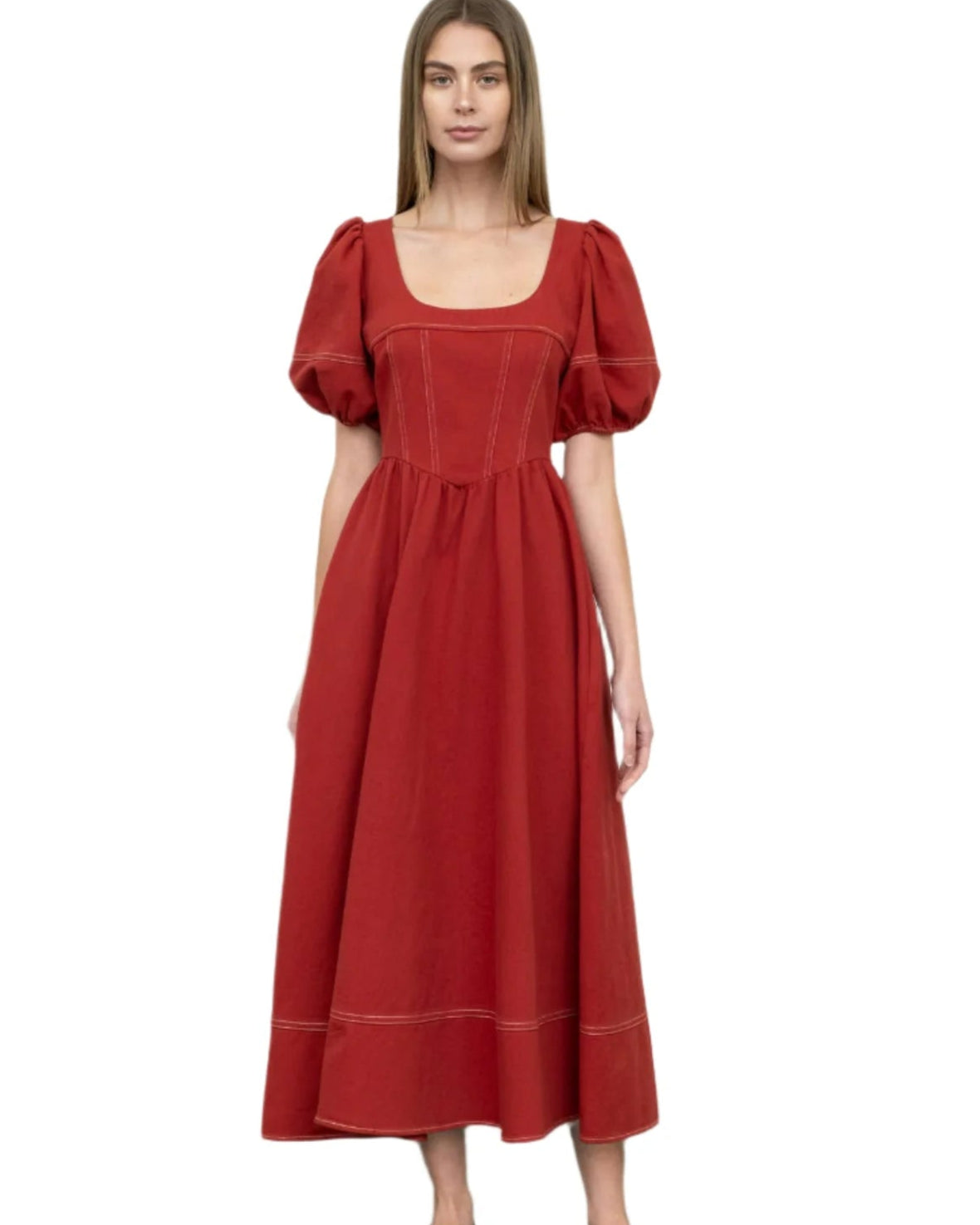 Jessica Maroon Twill Stitched Dress