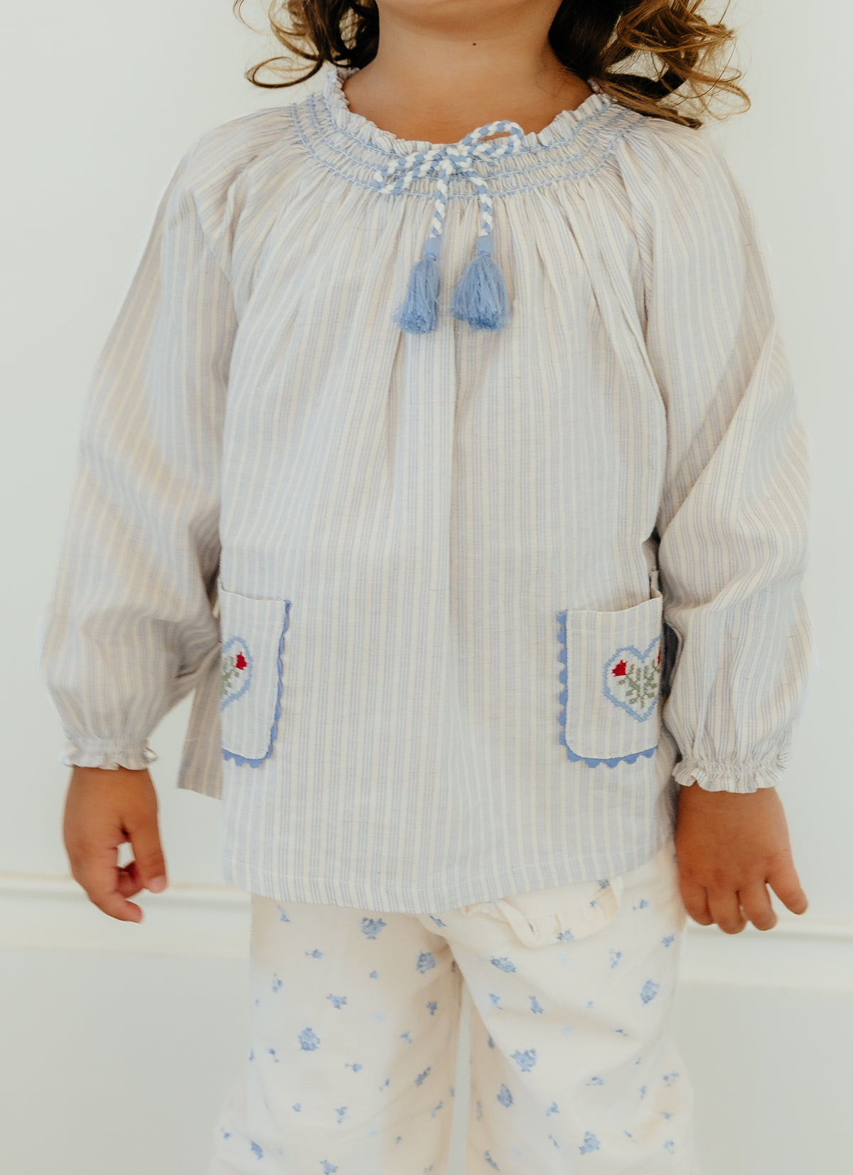 Ivory Blue Ticking Infant Blouse