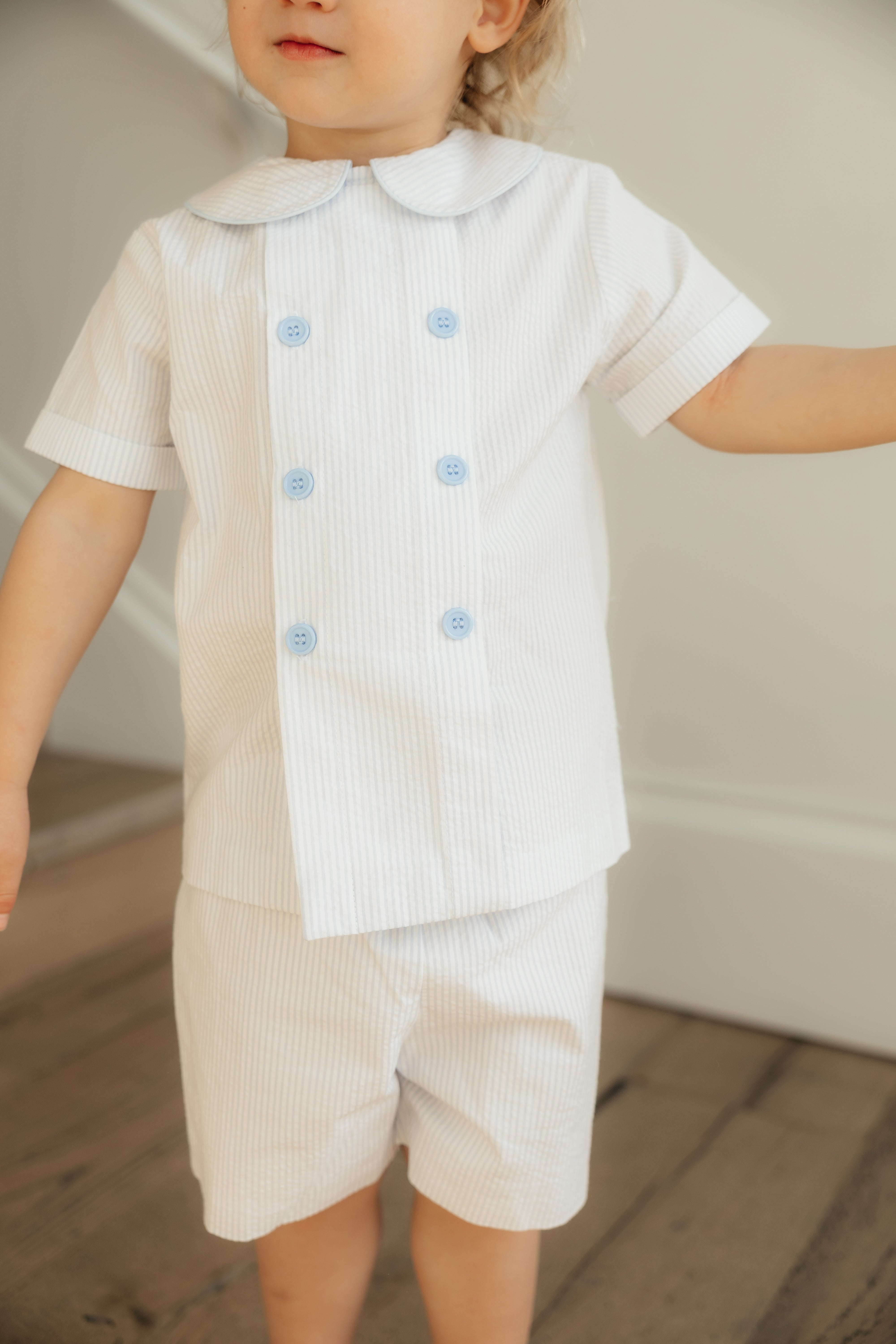 Light Blue Seersucker Shortset