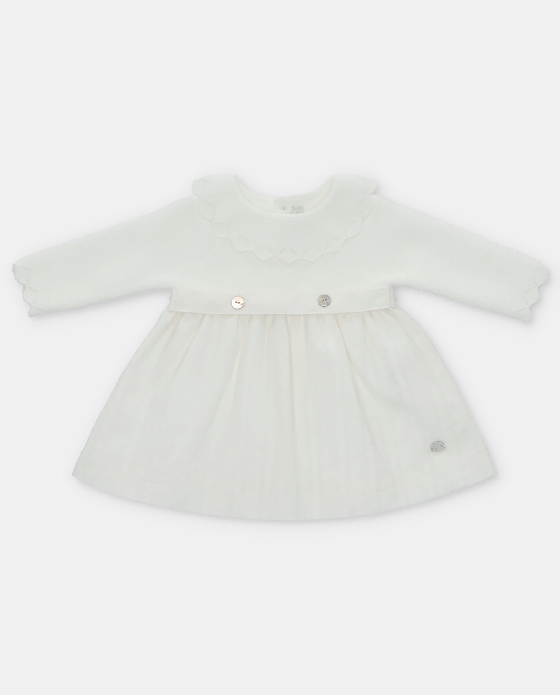 Girl's White Knit and Organza Dress