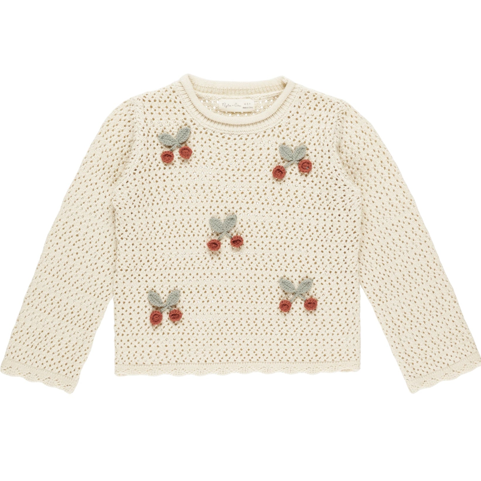 Girl's Rylee & Cru Crochet Cherries Sweater