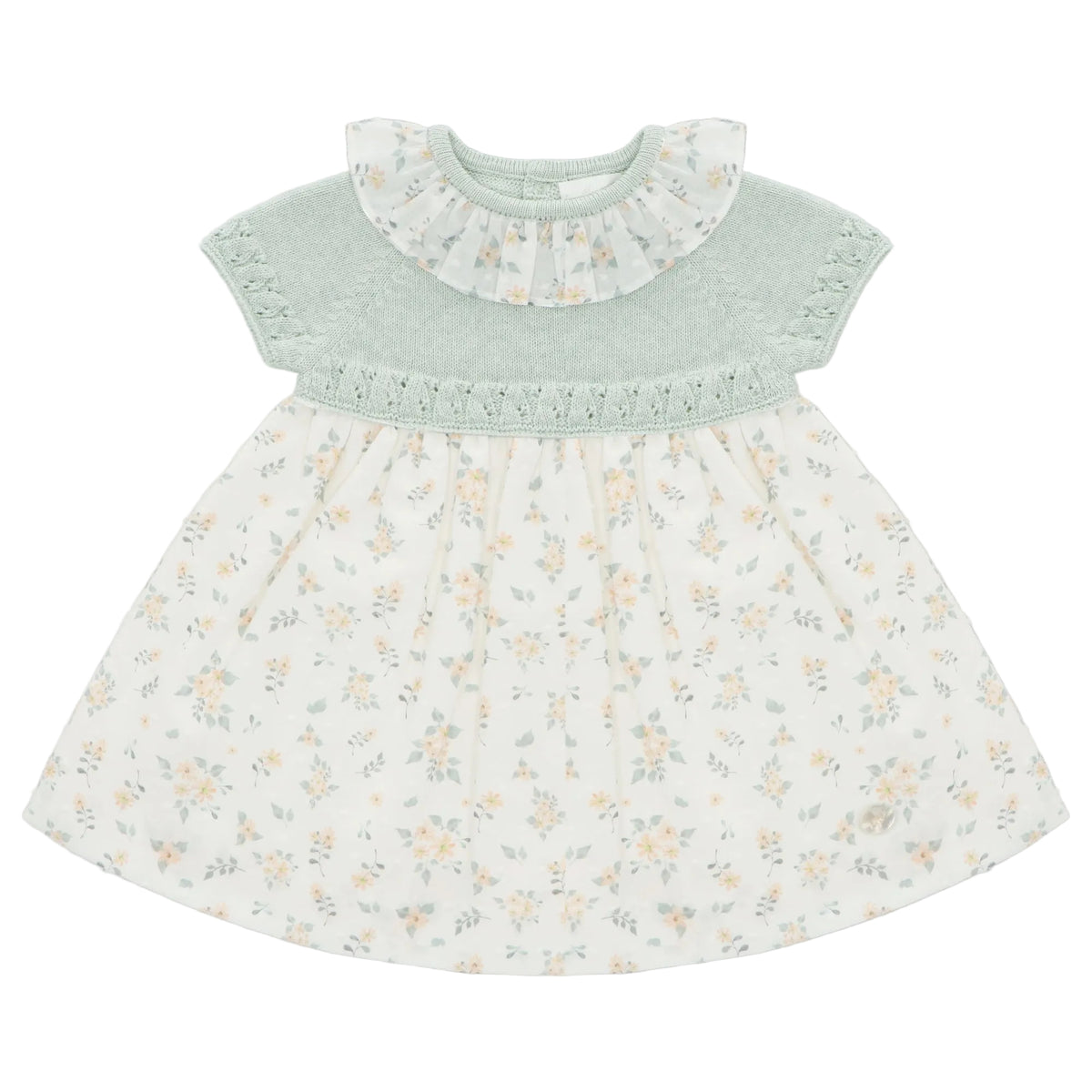 Sage Knit with Yellow Print Dress