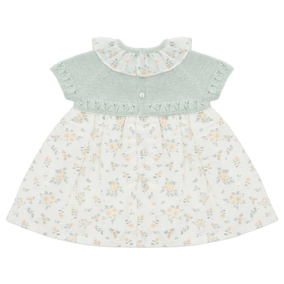 Sage Knit with Yellow Print Dress