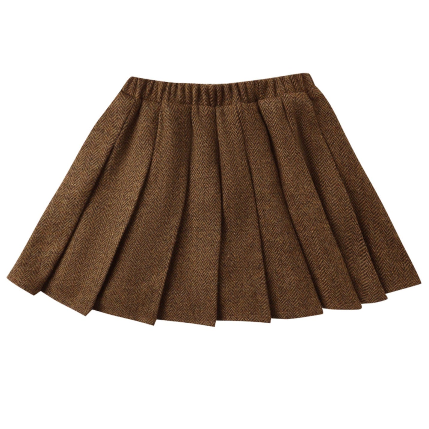 Rylee Cru Brown Herringbone Pleated Mini Skirt