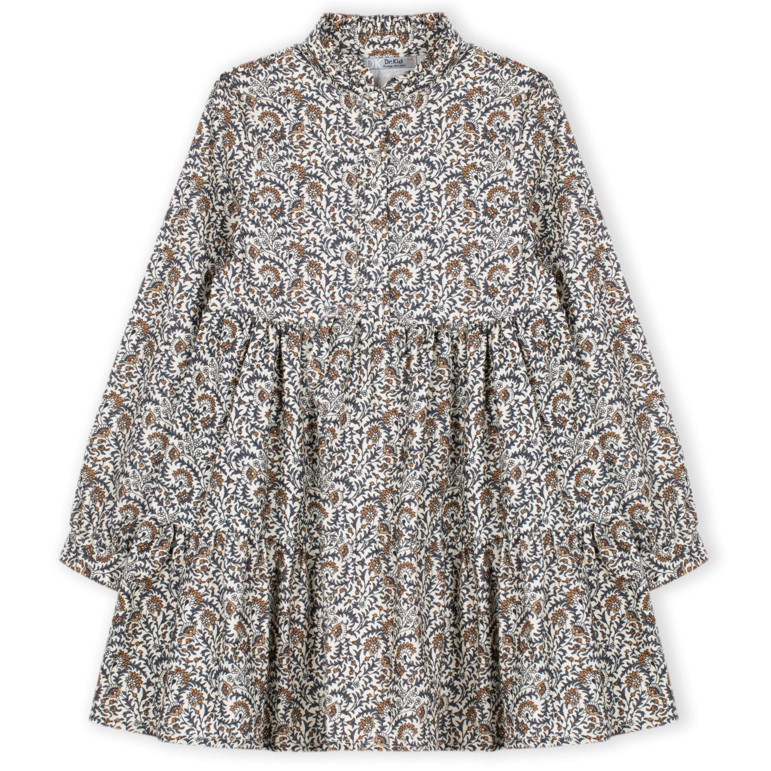 Charcoal and Gold Scroll Print Dress