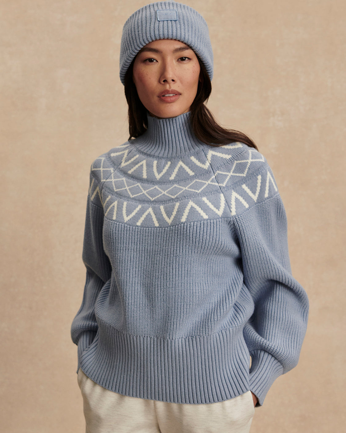 Varley Marcie Light Blye Fairisle Turtle Sweater