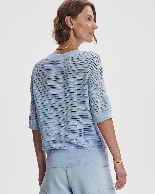 Varley Callie S/S Blue Pointelle Sweater