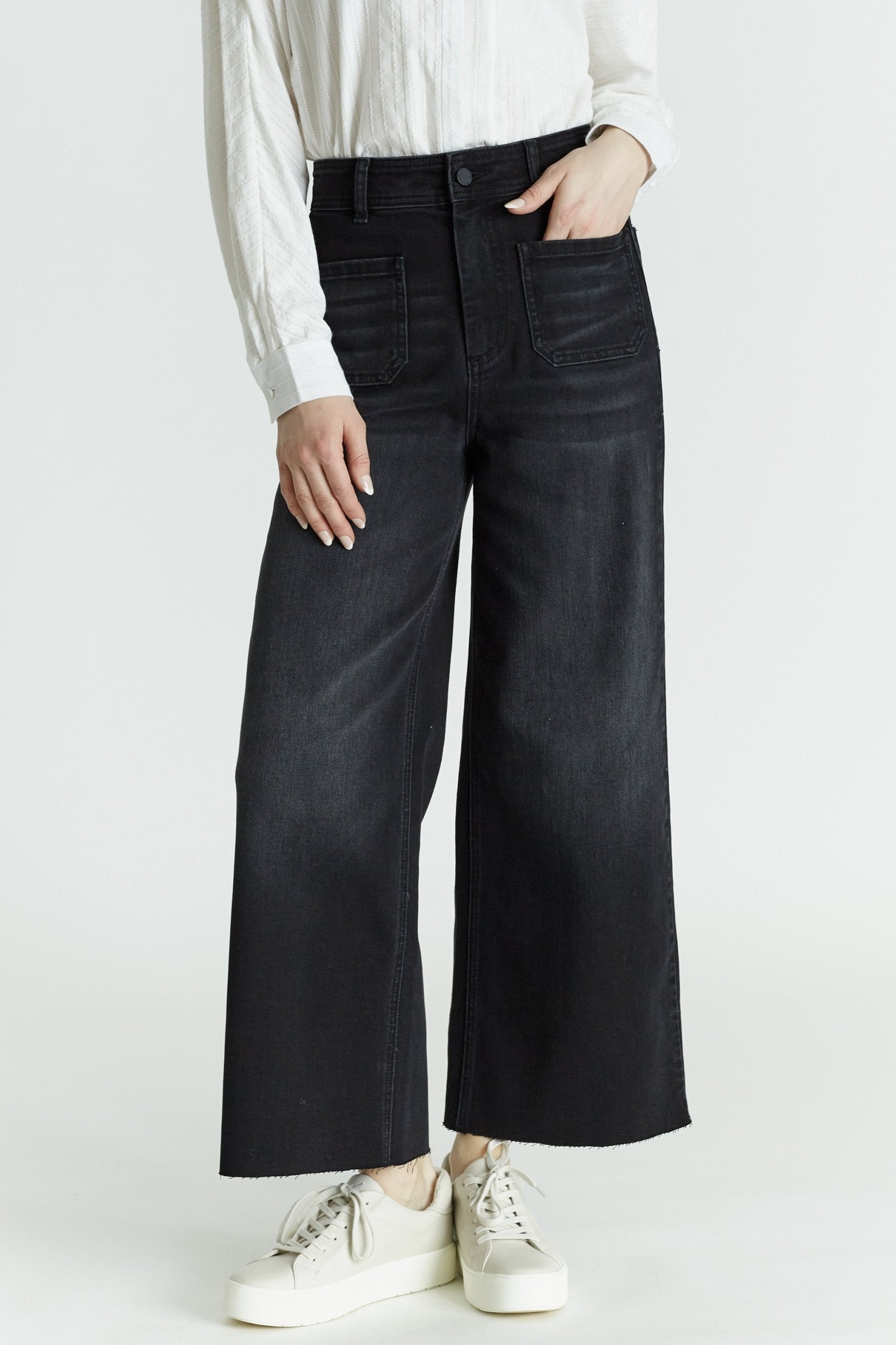 Willa Faded Black Denim Wide Leg Pant