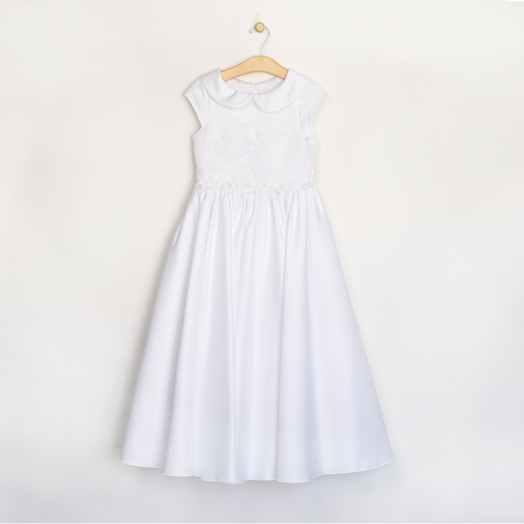 White Round Collared Dress with Lace