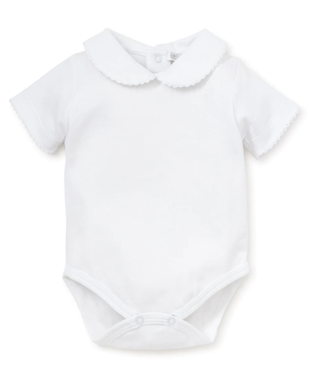 White S/S Onesie with Picot Collar