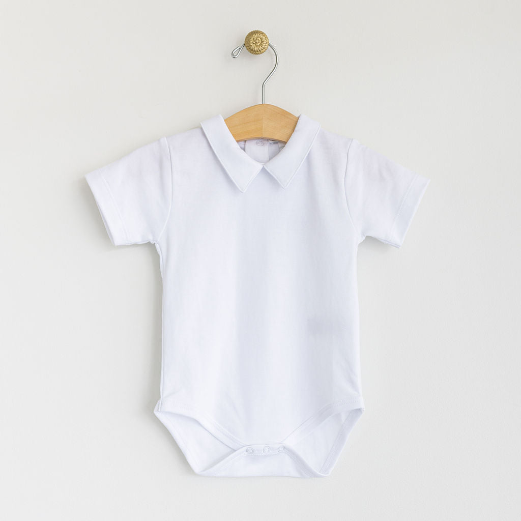 White S/S Onesie with Straight Collar